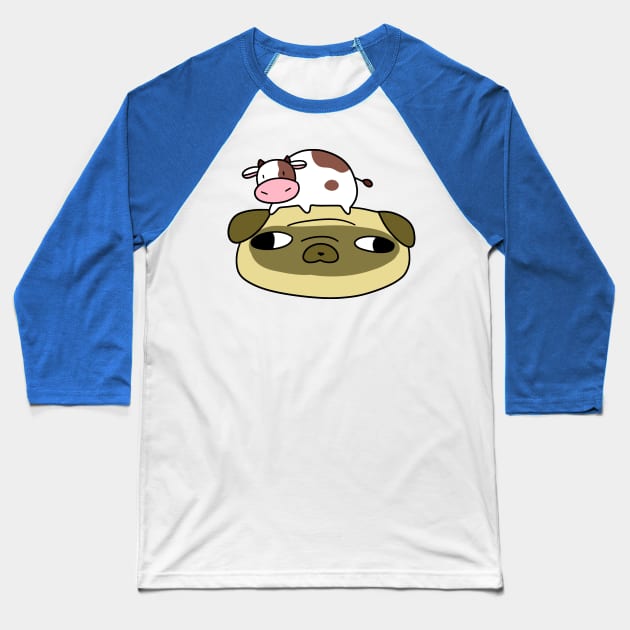 Pug Face and Mini Cow Baseball T-Shirt by saradaboru